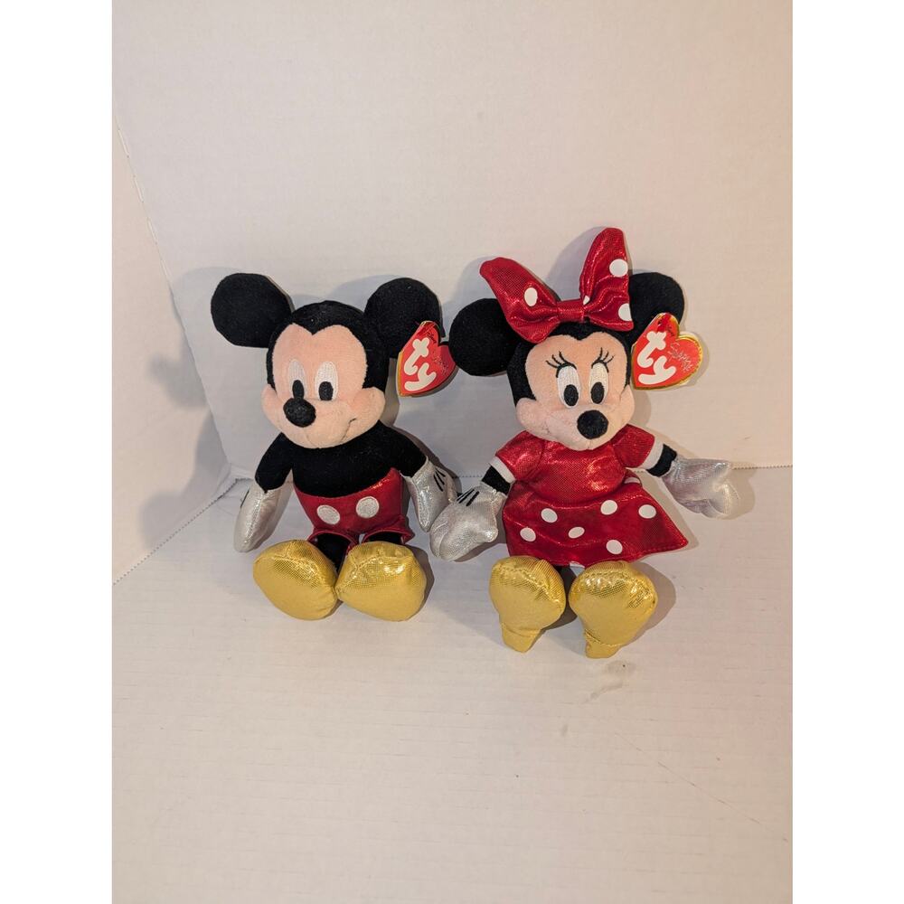 Lot 2 TY Sparkles Beanie Plush Mickey & Minnie Mouse